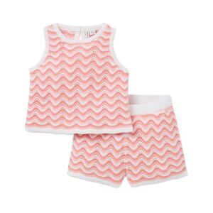 Janie And Jack Girls  Wavy Striped Crochet Matching Set, Pink